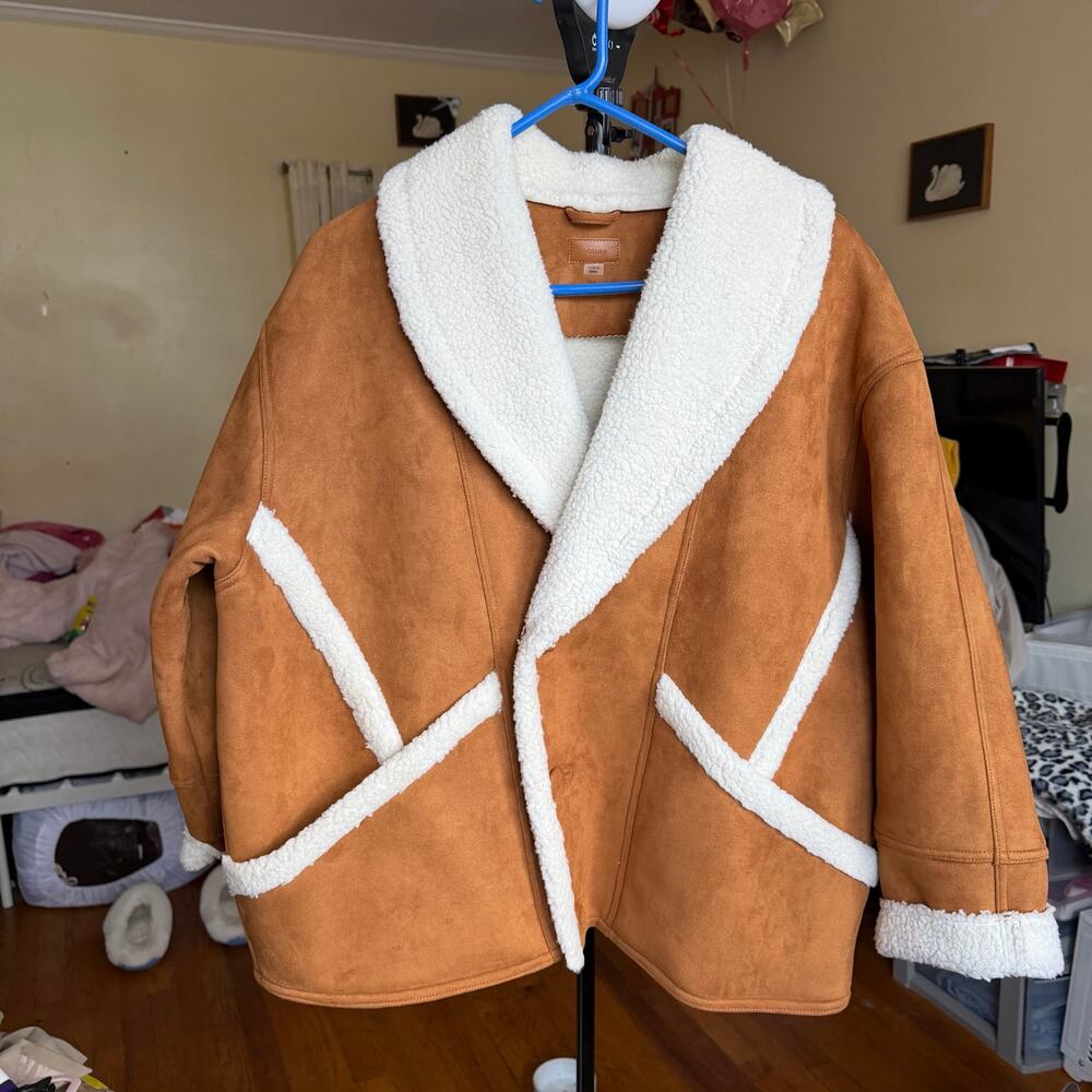 Mother The Brrly Coat Wash Staying In Size Large Brown White Warm Coat Luxury - Picture 14 of 16